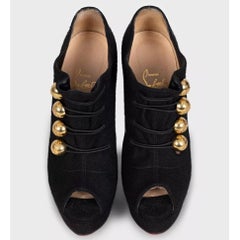 Christian Louboutin Black Textile Open-Toe Wedge Booties Sz.36