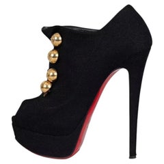 Christian Louboutin Black Textile Open-Toe Wedge Booties Sz.36