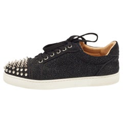 Christian Louboutin Black Textured Suede Louis Junior Spike Sneakers Size 38.5