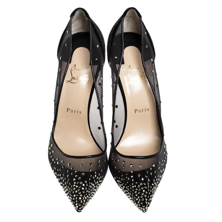 Christian Louboutin Black Mesh and Patent Leather Strass Crystal