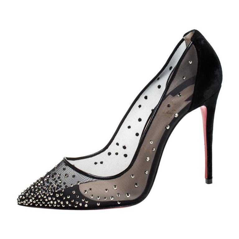 Christian Louboutin Black Velvet And Mesh Follies Strass Pumps Size 40 For  Sale at 1stDibs | louboutin black mesh heels, christian louboutin follies  strass black, black follies strass