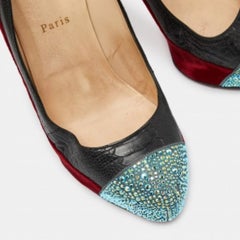 Christian Louboutin Velours noir et patte d'autruche Strass Calypso Taille 41.5