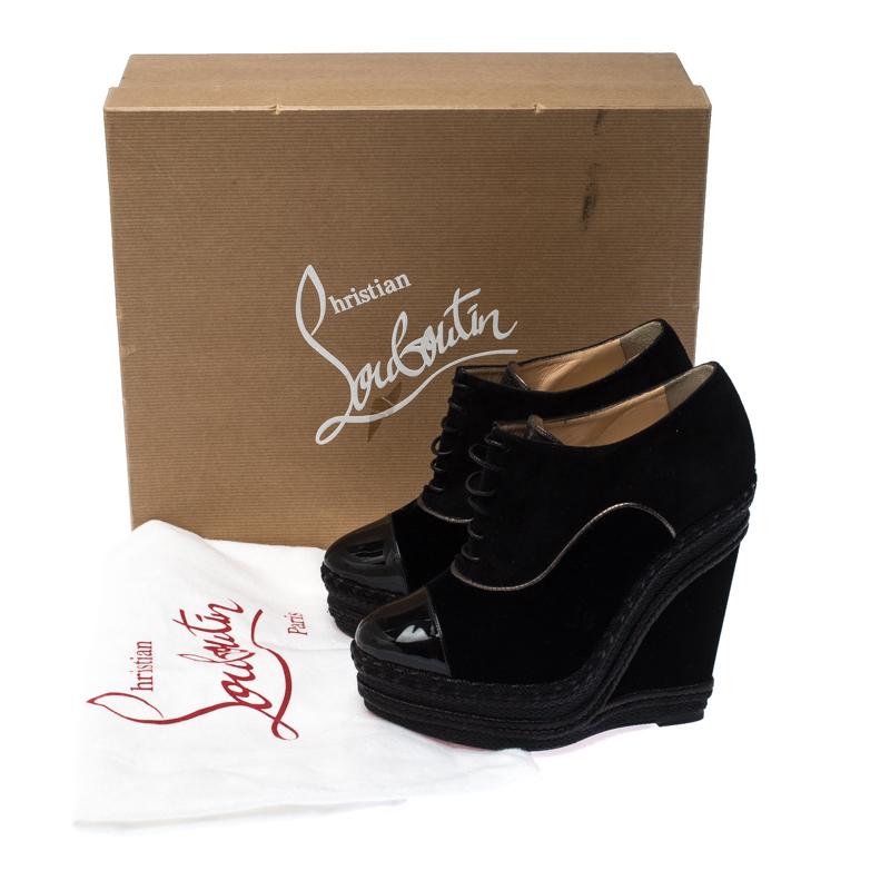 Christian Louboutin Black Velvet and Suede Lace Espadrilles Wedge Booties Size 3 3