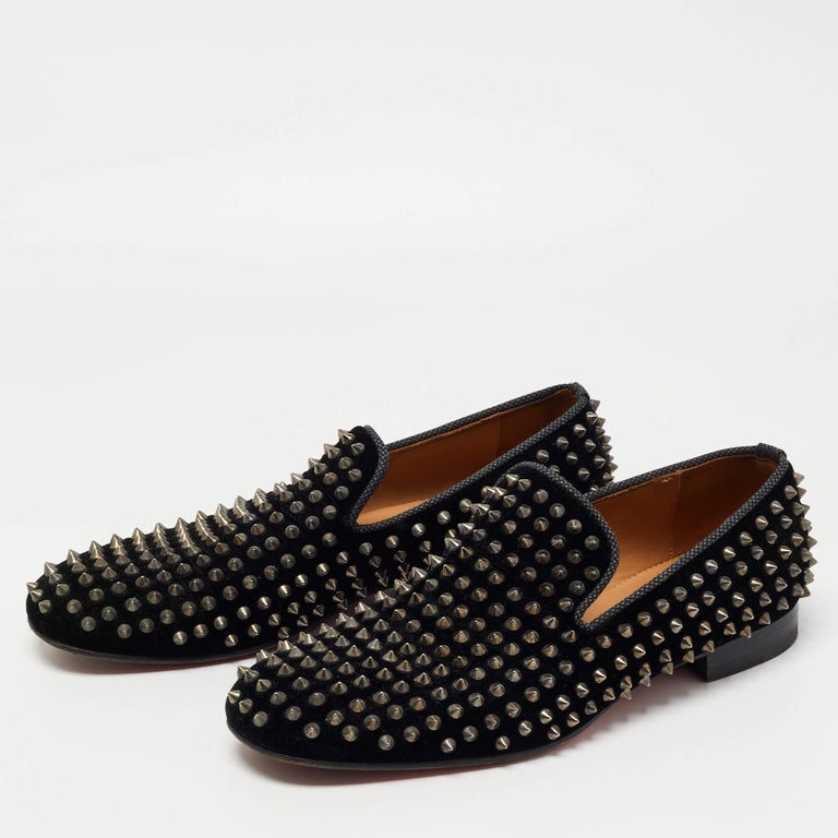 Christian Louboutin Black Velvet Dandelion Spike Loafers Size 42 For christian-louboutin-black-velvet-dandelion-spike-loafers-size-42-for