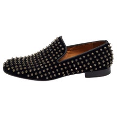 Christian Louboutin Black Velvet Dandelion Spike Loafers Size 42