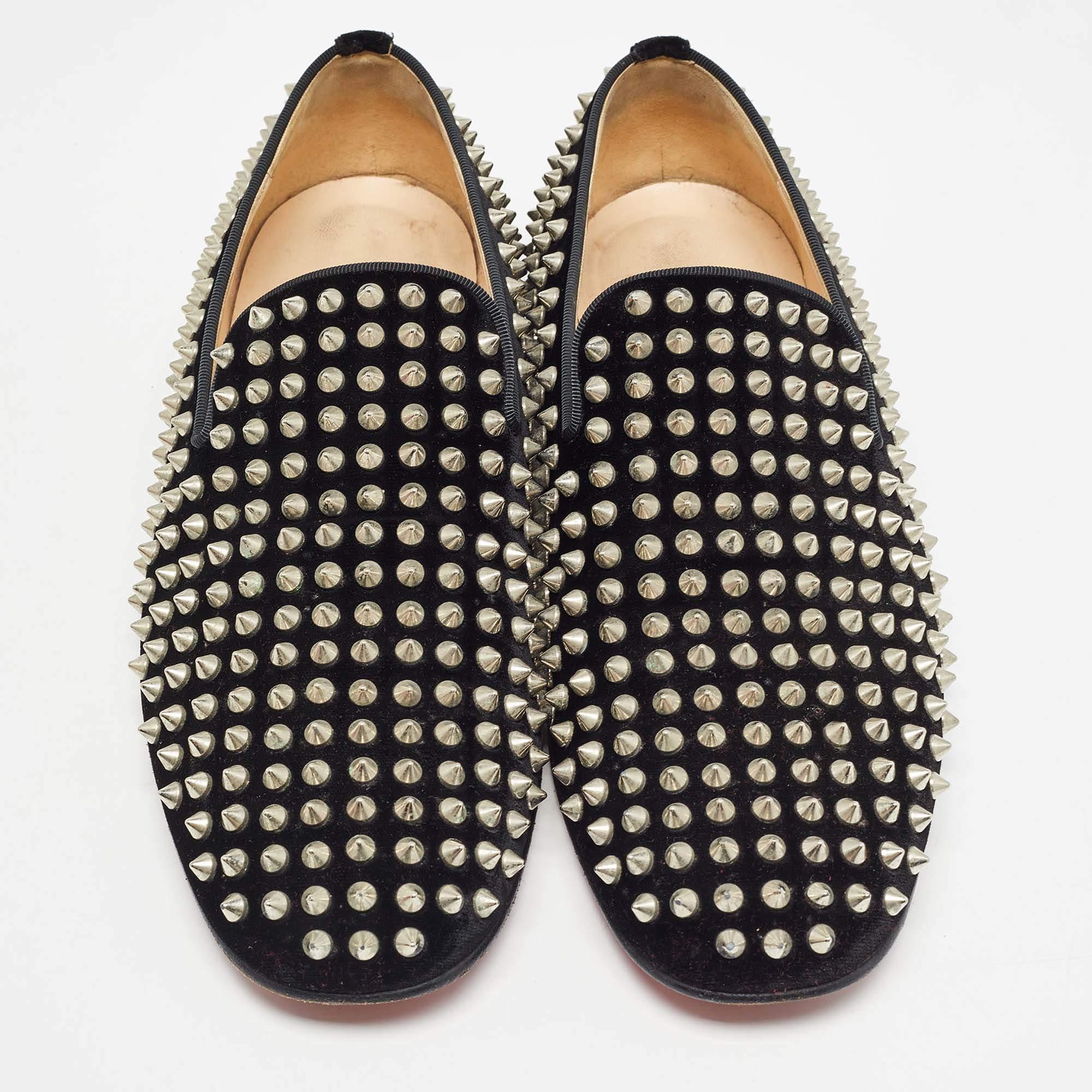 Christian Louboutin Black Velvet Dandelion Spike Smoking Slippers Size 40 In Good Condition In Dubai, Al Qouz 2
