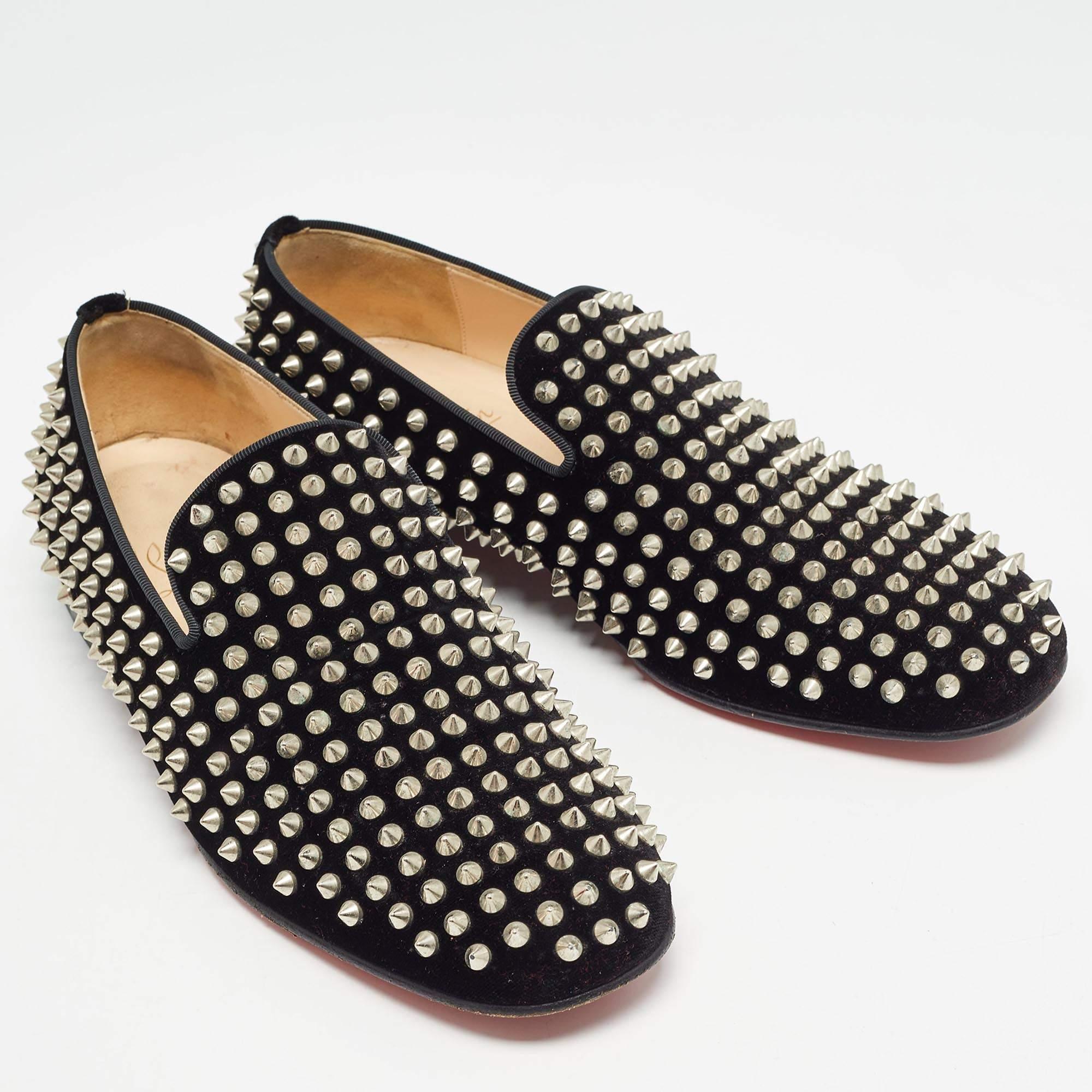 Women's Christian Louboutin Black Velvet Dandelion Spike Smoking Slippers Size 40