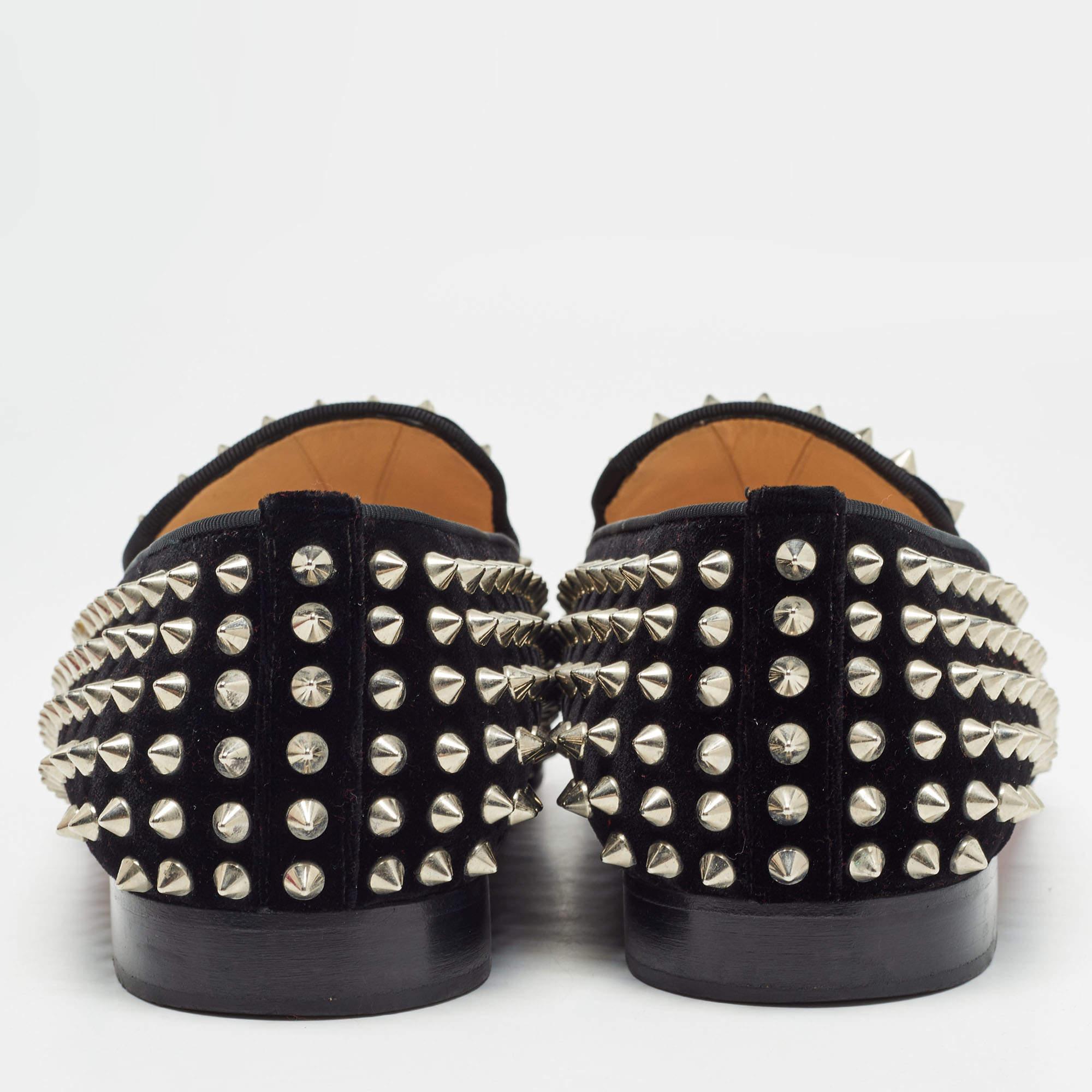 Christian Louboutin Black Velvet Dandelion Spike Smoking Slippers Size 40 1