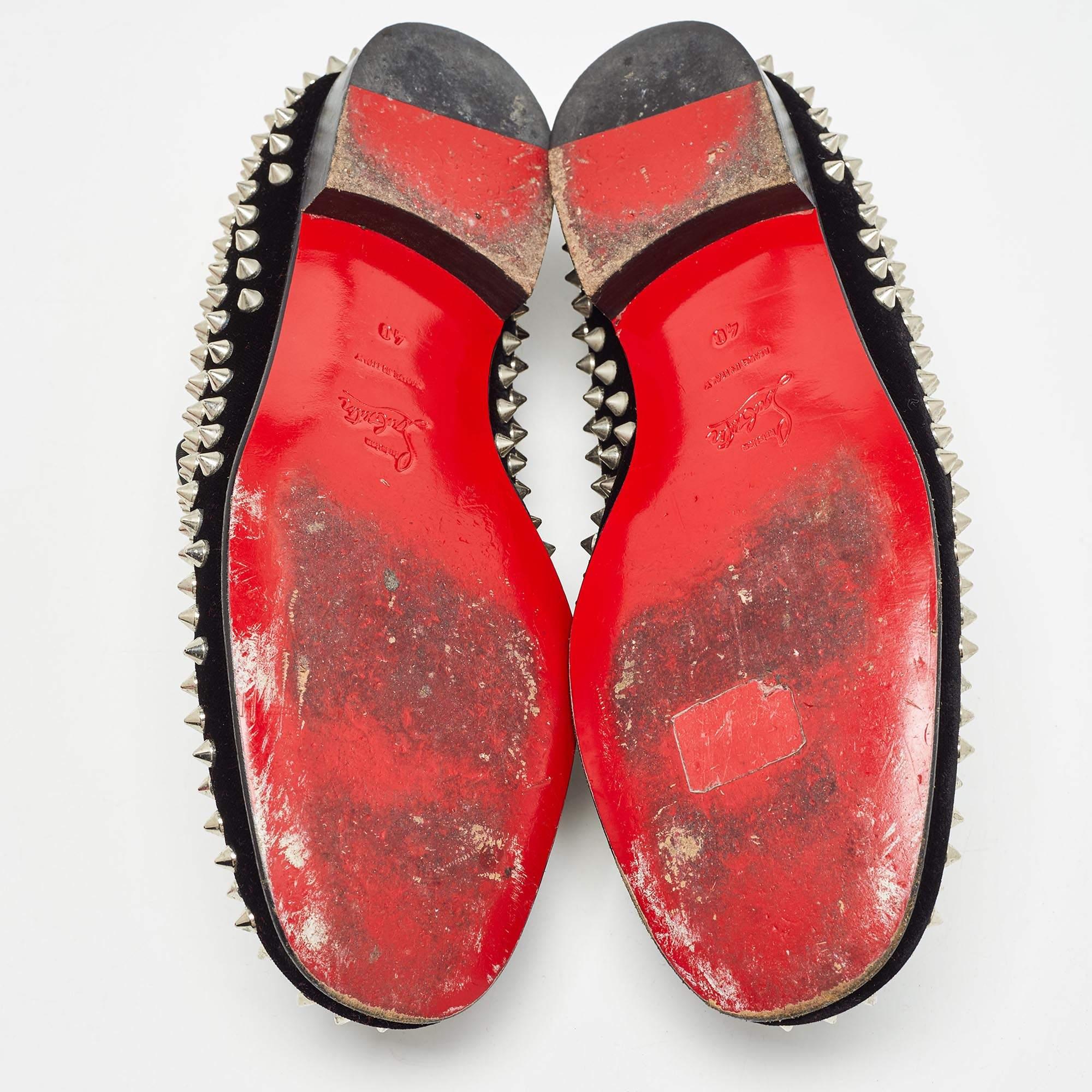 Christian Louboutin Black Velvet Dandelion Spike Smoking Slippers Size 40 2
