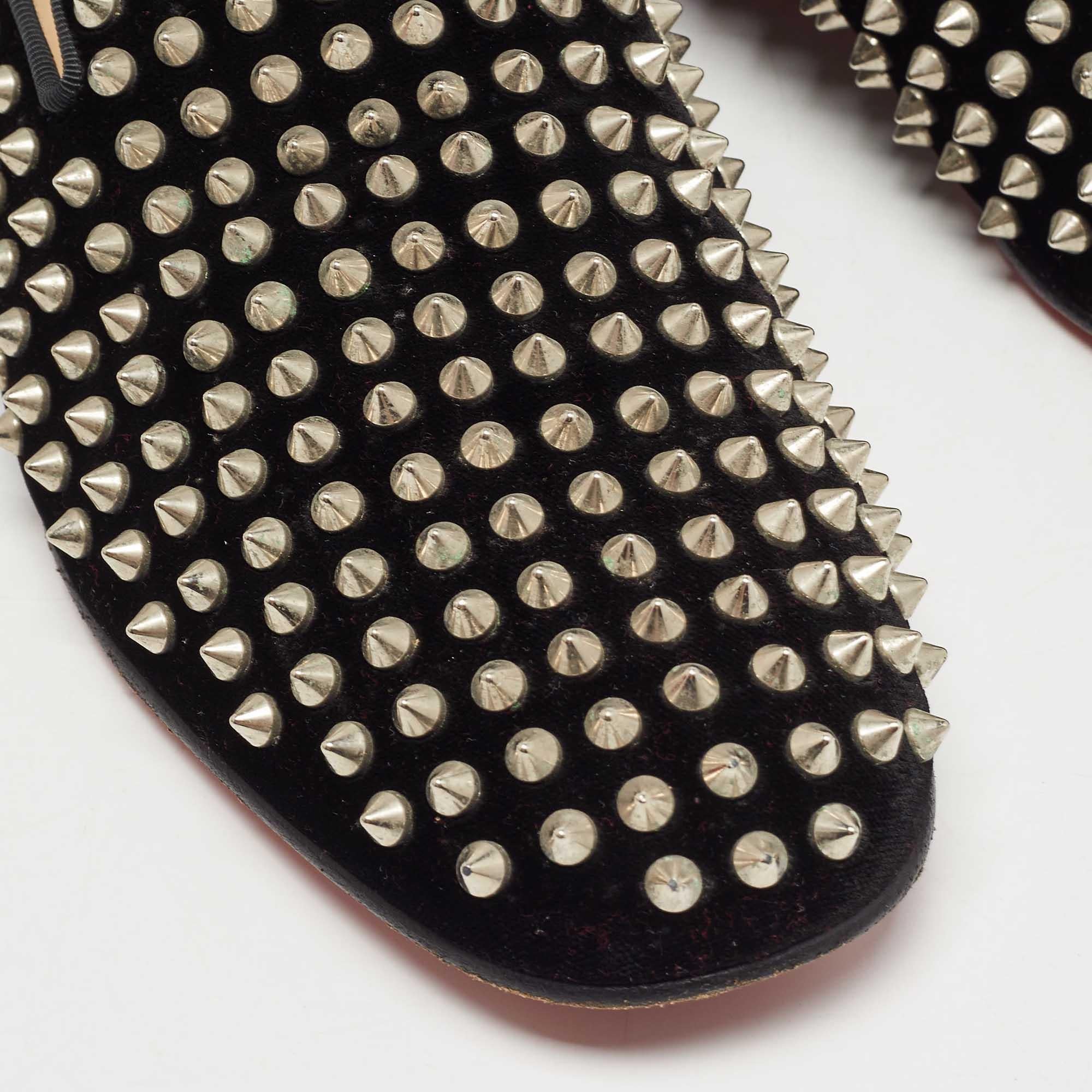 Christian Louboutin Black Velvet Dandelion Spike Smoking Slippers Size 40 4