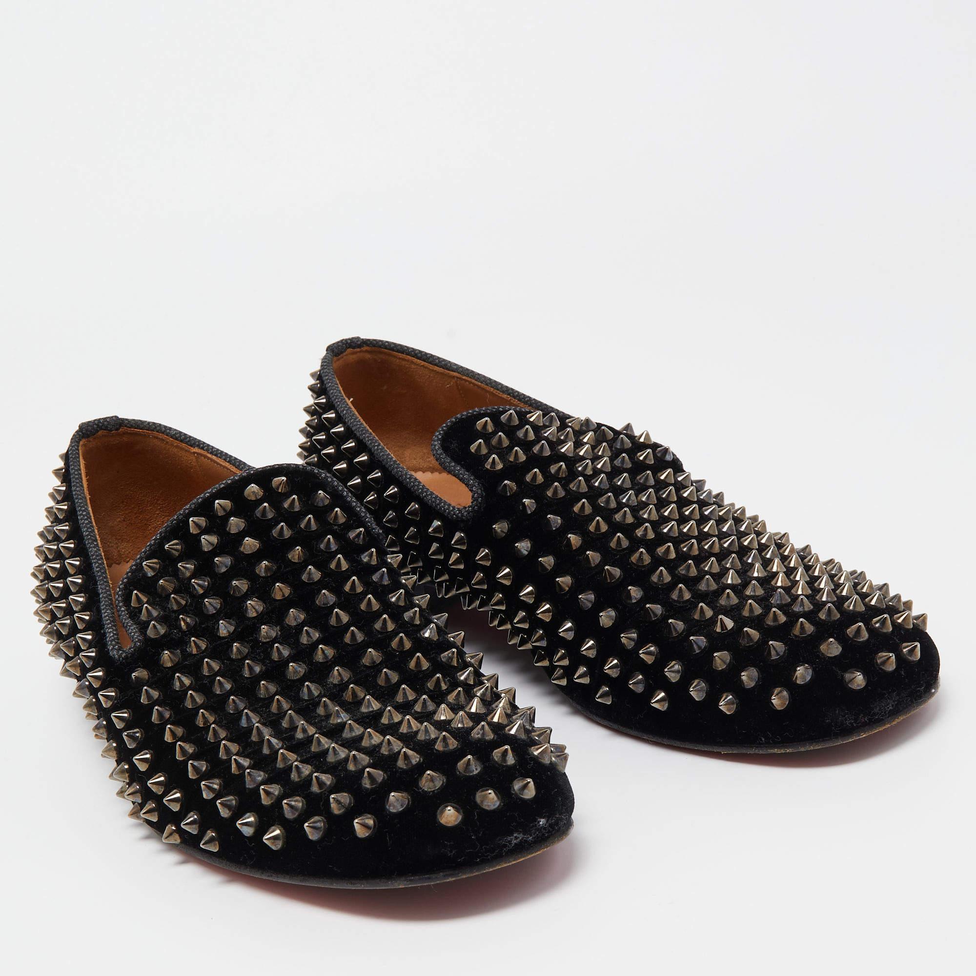 Christian Louboutin Black Velvet Dandelion Spikes Loafers Size 43 For christian-louboutin-black-velvet-dandelion-spikes-loafers-size-43-for