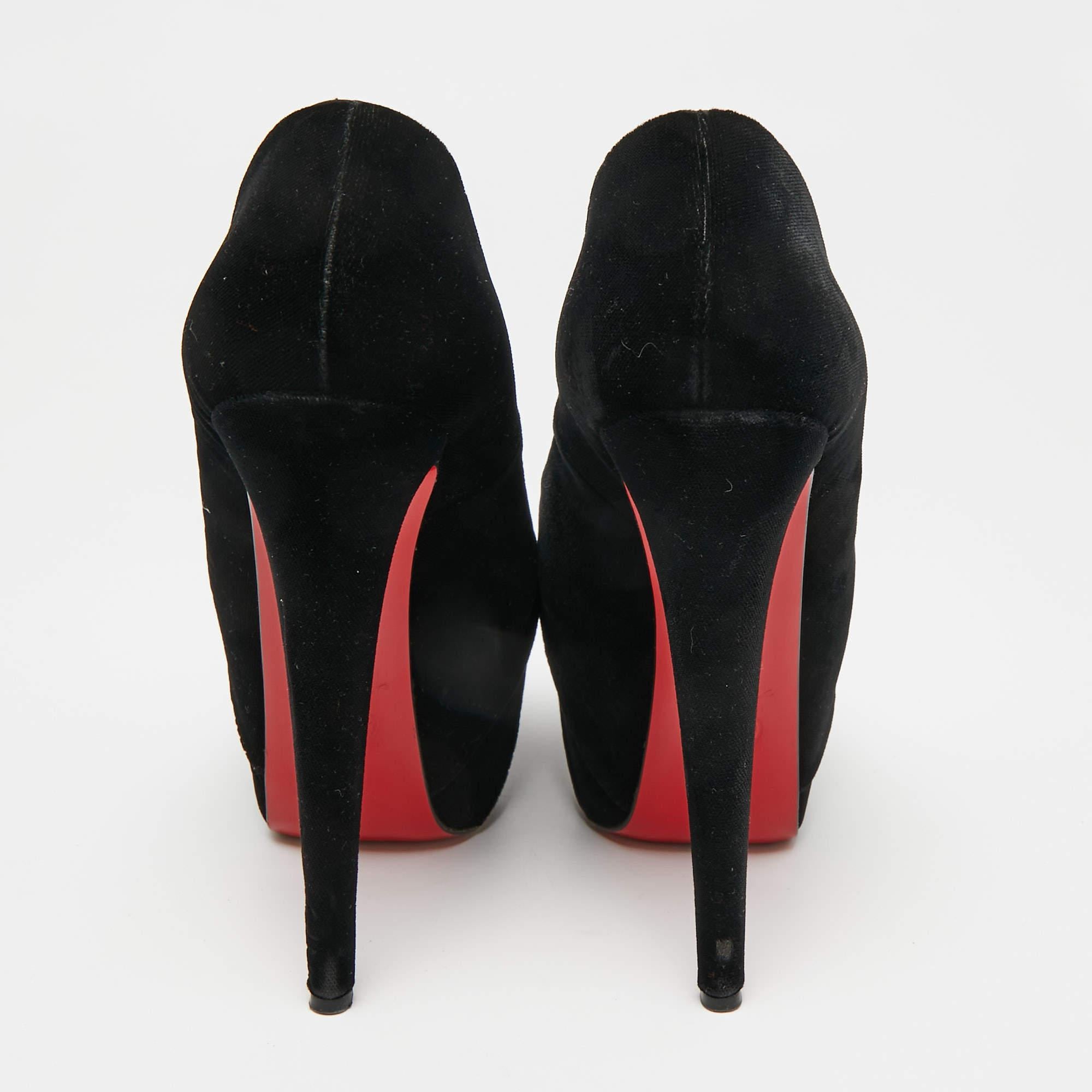 Christian Louboutin Black Velvet Drapesse Peep-Toe Platform Pumps Size 36 1