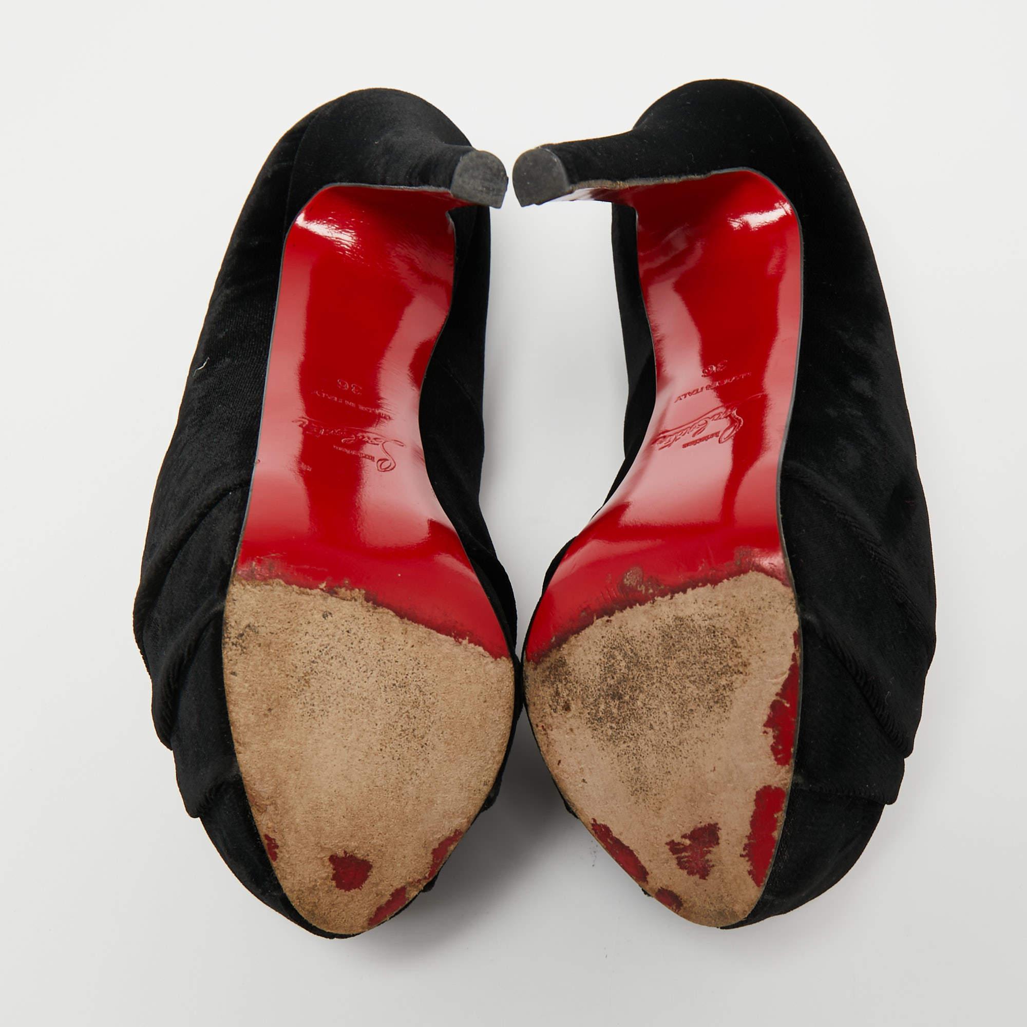 Christian Louboutin Black Velvet Drapesse Peep-Toe Platform Pumps Size 36 2