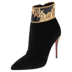 Christian Louboutin Black Velvet Edo Empire Ankle Boots Size 37