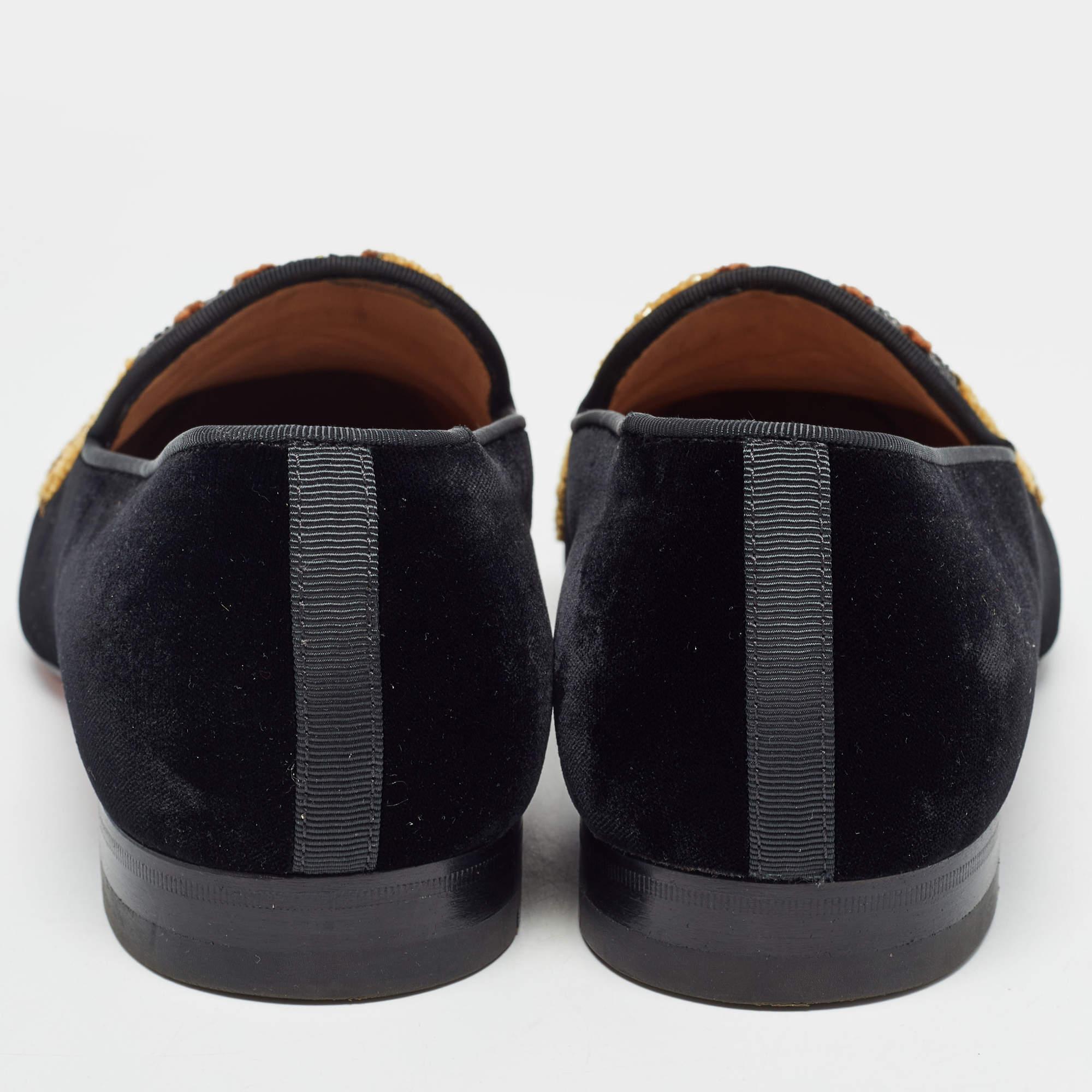 Christian Louboutin Black Velvet Embraided Smoking Slippers Size 40 1