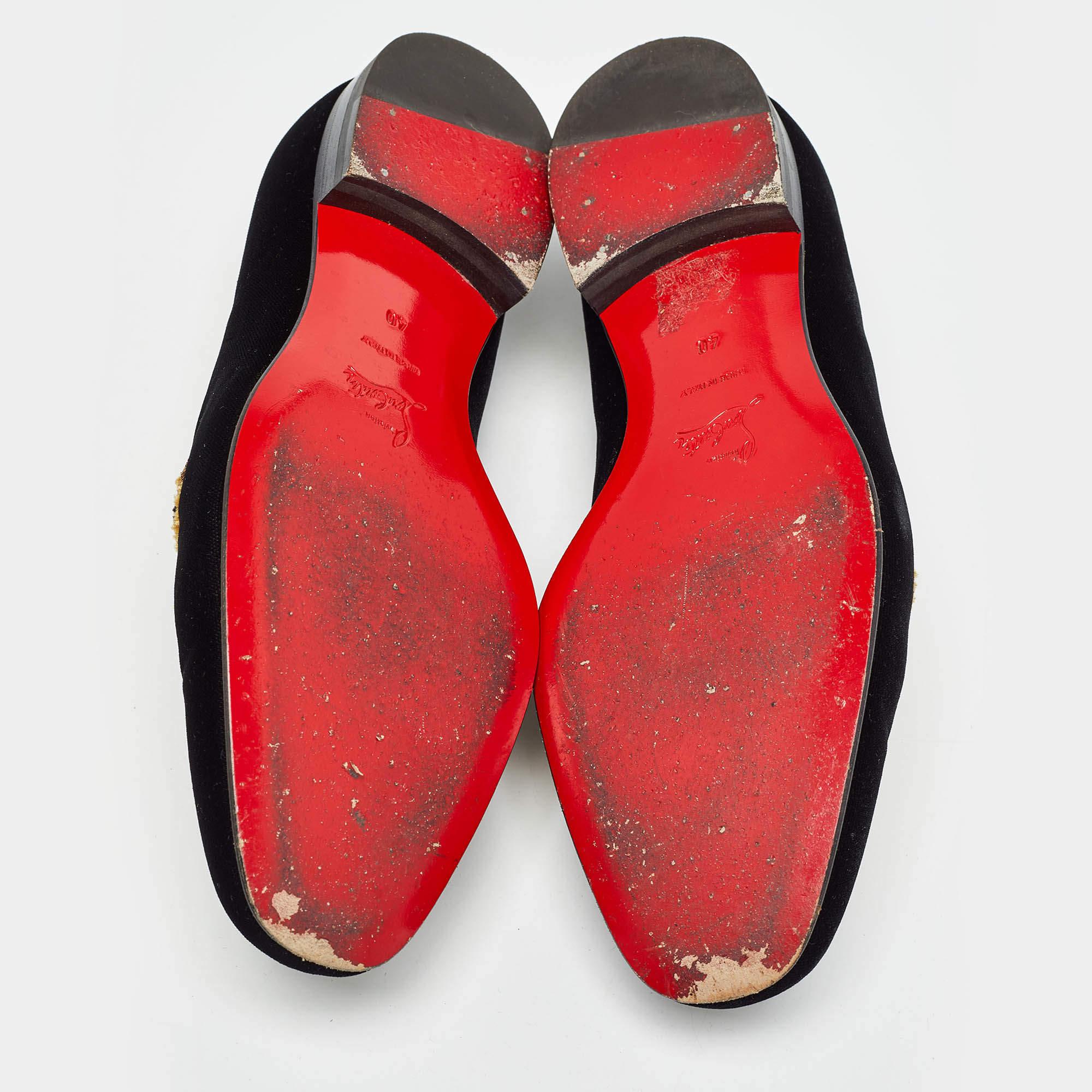 Christian Louboutin Black Velvet Embraided Smoking Slippers Size 40 2