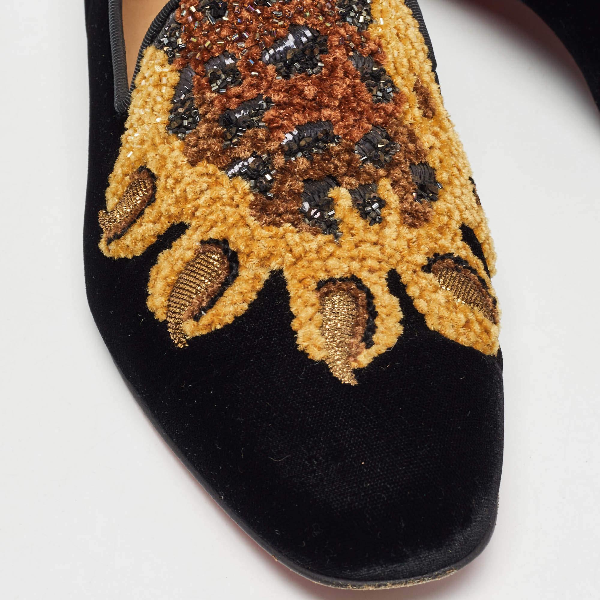 Christian Louboutin Black Velvet Embraided Smoking Slippers Size 40 4
