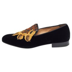 Christian Louboutin Black Velvet Embraided Smoking Slippers Size 40