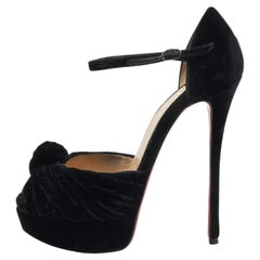 Christian Louboutin Black Velvet Marchavekel Ankle Strap Pumps Size 37