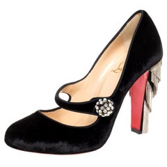 Christian Louboutin Chaussures Rex Mary Jane embellies en velours noir Taille 38.5