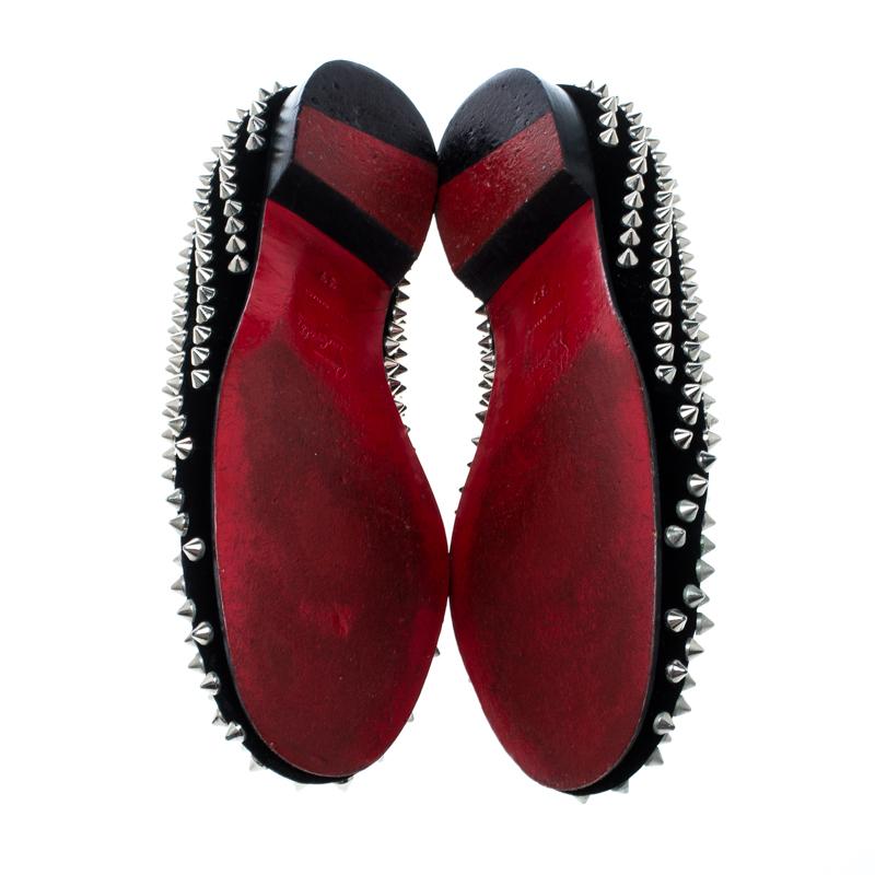 Christian Louboutin Black Velvet Rollerboy Spikes Flat Size 39 2