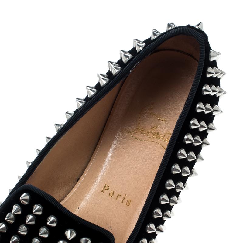 Christian Louboutin Black Velvet Rollerboy Spikes Flat Size 39 3