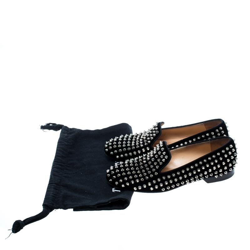 Christian Louboutin Black Velvet Rollerboy Spikes Flat Size 39 4