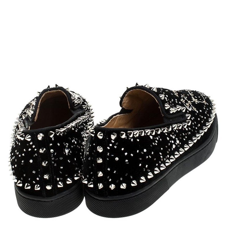 Christian Louboutin Black Velvet Spike Embellished Slip On Sneakers ...