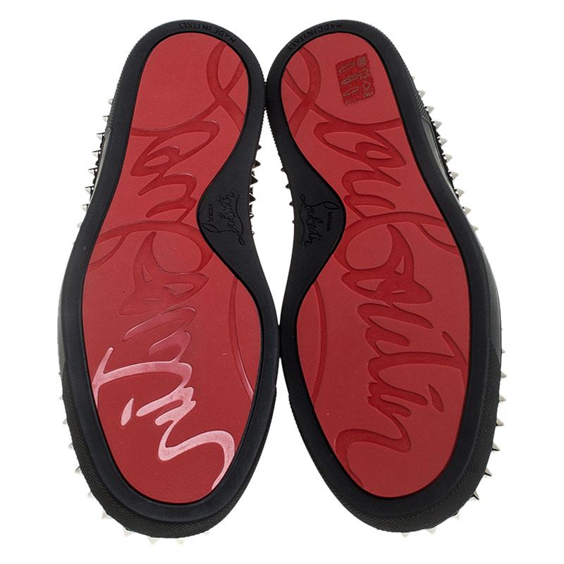 Women's Christian Louboutin Black Velvet Spike Embellished Slip On Sneakers Size 36.5