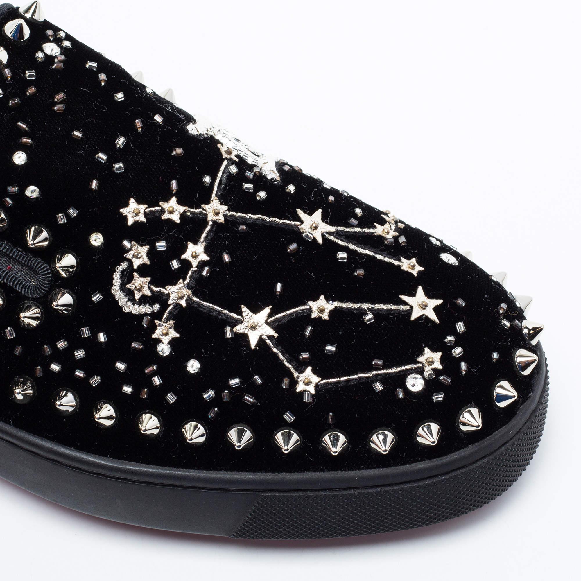 Christian Louboutin Black Velvet Spike Embellished Slip On Sneakers Size 36.5 3
