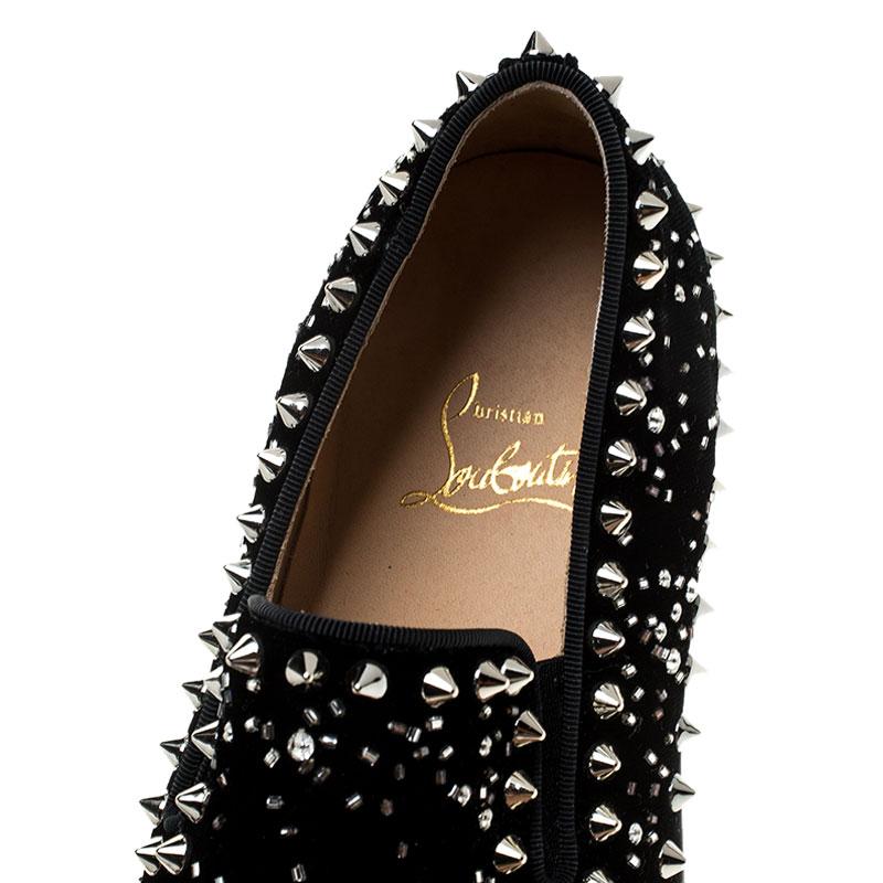 Christian Louboutin Black Velvet Spike Embellished Slip On Sneakers Size 36.5 3