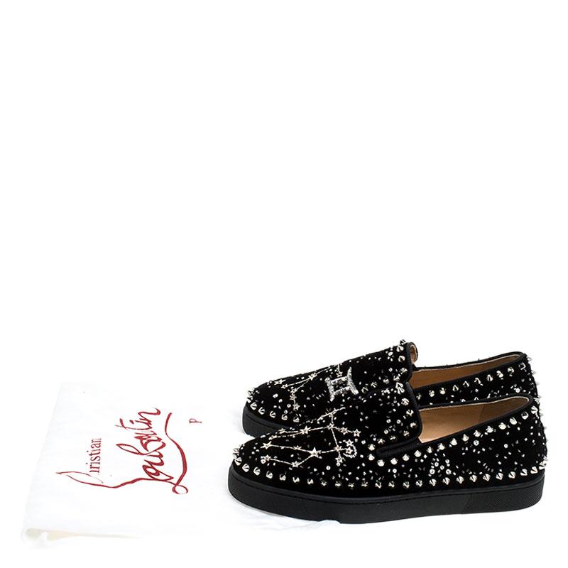 Christian Louboutin Black Velvet Spike Embellished Slip On Sneakers Size 36.5 4