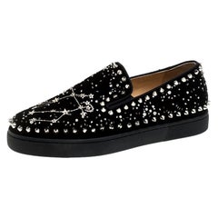 Christian Louboutin Black Velvet Spike Embellished Slip On Sneakers Size 36.5