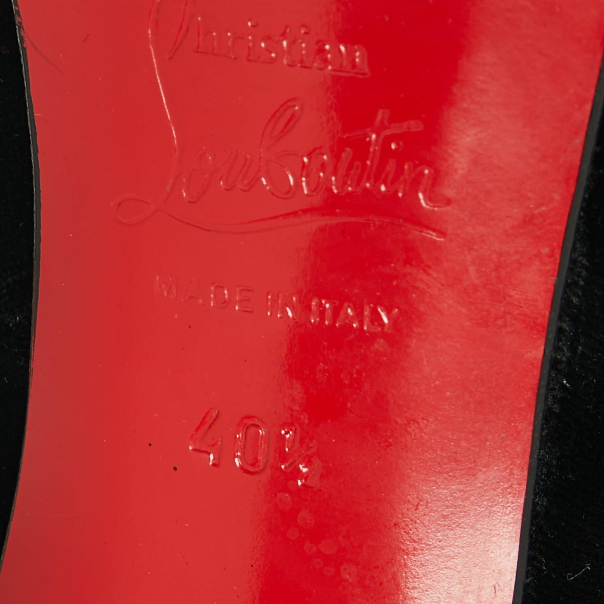 Christian Louboutin Black Velvet Very Prive Crystal Peep-Toe Pumps Size 40.5 For Sale 4