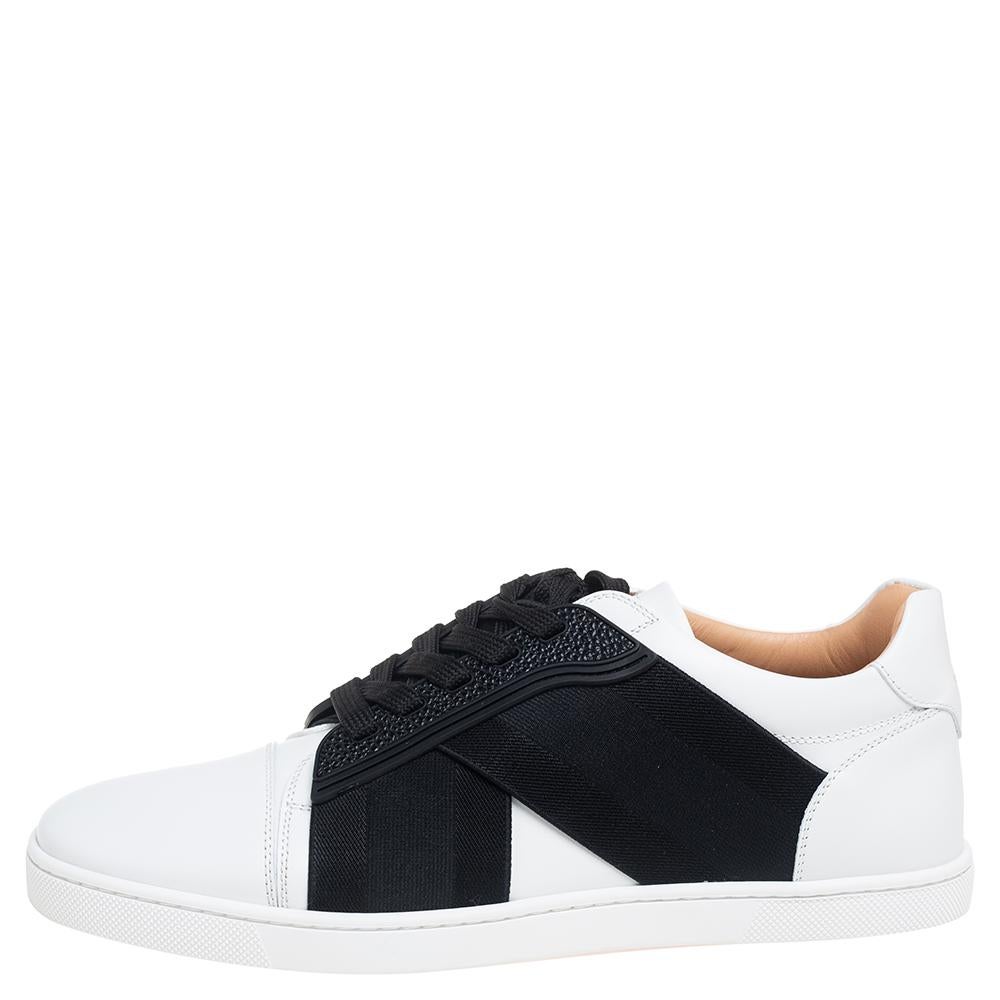 Men's Christian Louboutin Black/White Leather Elastikid Donna Sneakers Size 40