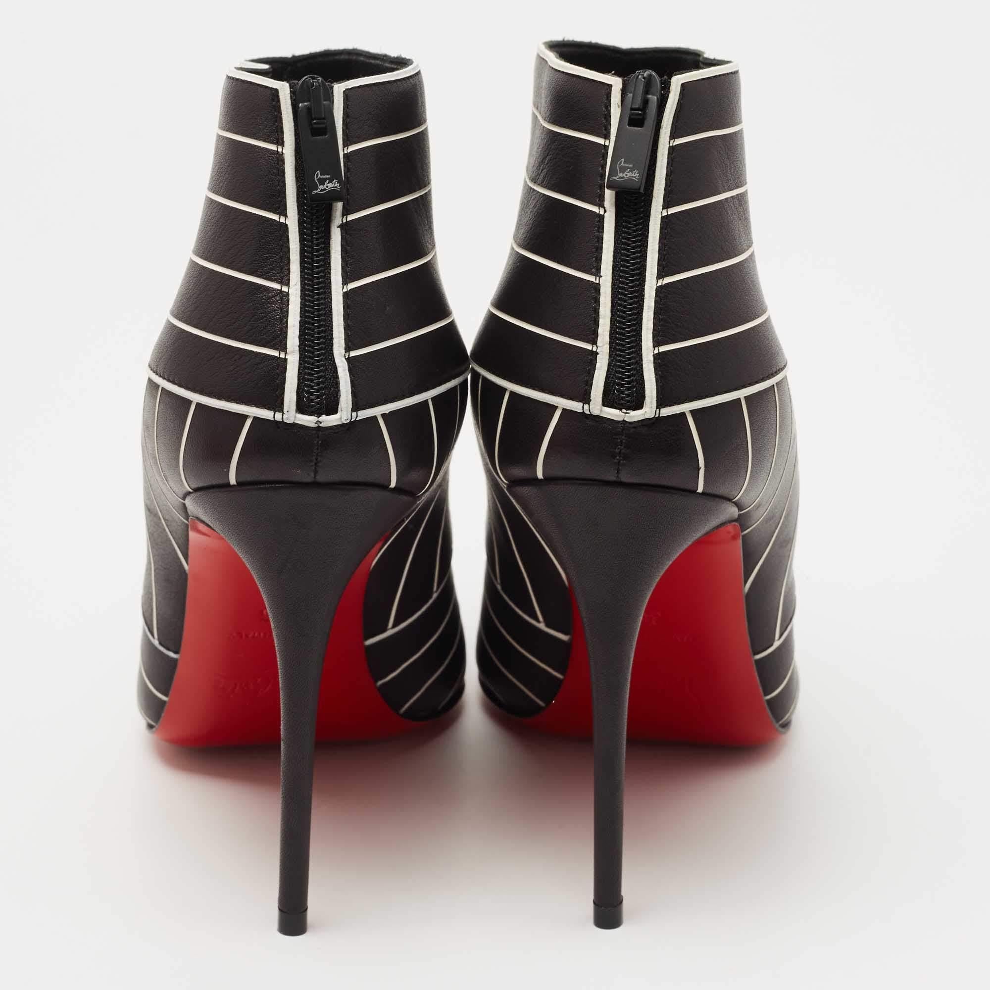 Christian Louboutin Black/White Leather Josselyn Ankle Booties Size 36 In New Condition In Dubai, Al Qouz 2