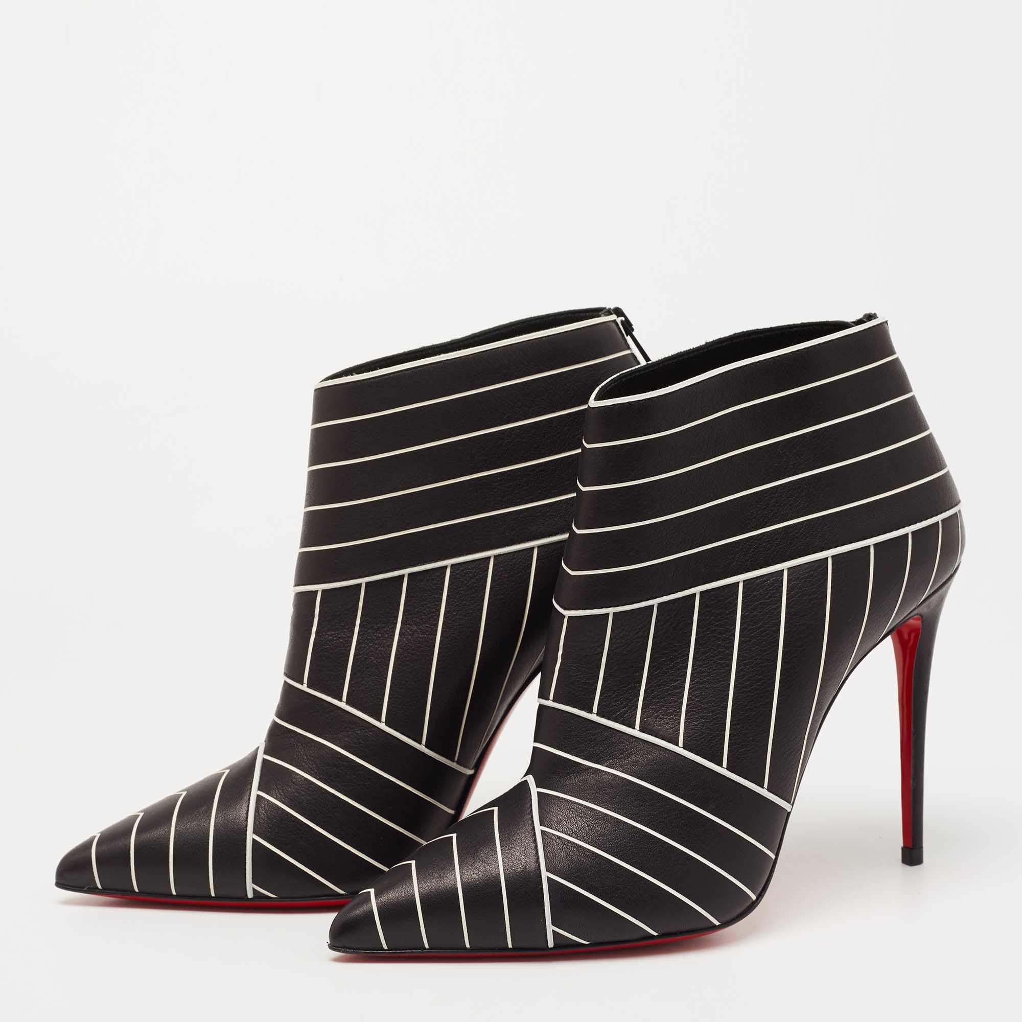 Women's Christian Louboutin Black/White Leather Josselyn Ankle Booties Size 36
