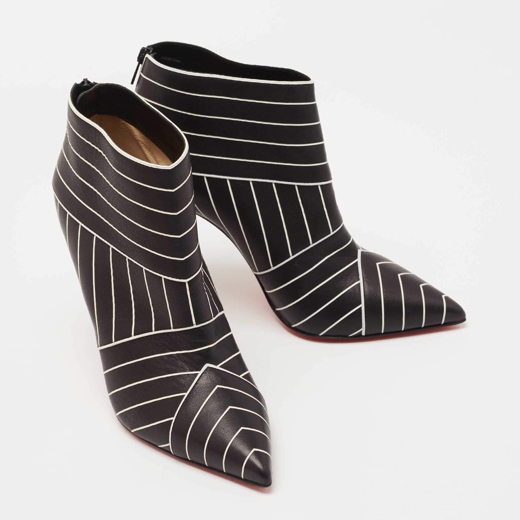 Christian Louboutin Black/White Leather Josselyn Ankle Booties Size 36 1