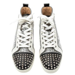Christian Louboutin Black/White Leather Louis Orlato Spike Sneakers Size 40