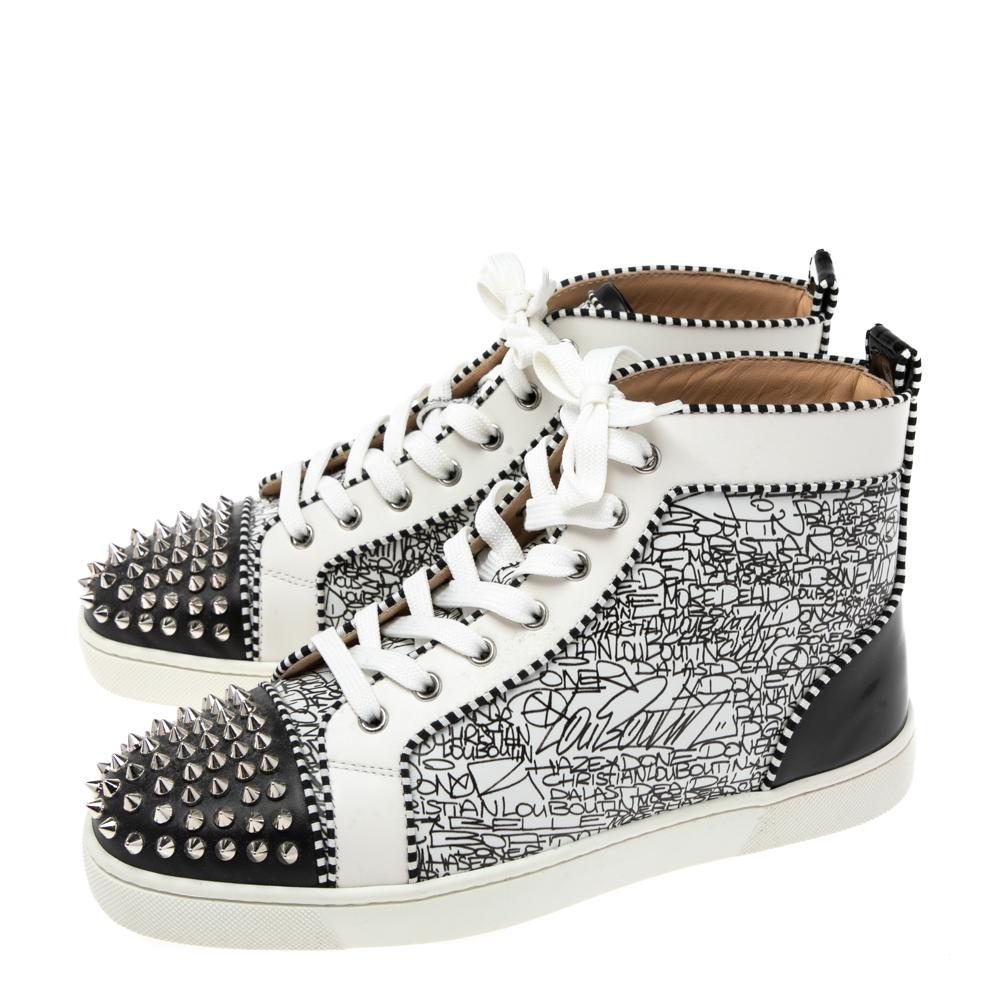 Men's Christian Louboutin Black/White Leather Louis Orlato Spike Sneakers Size 40