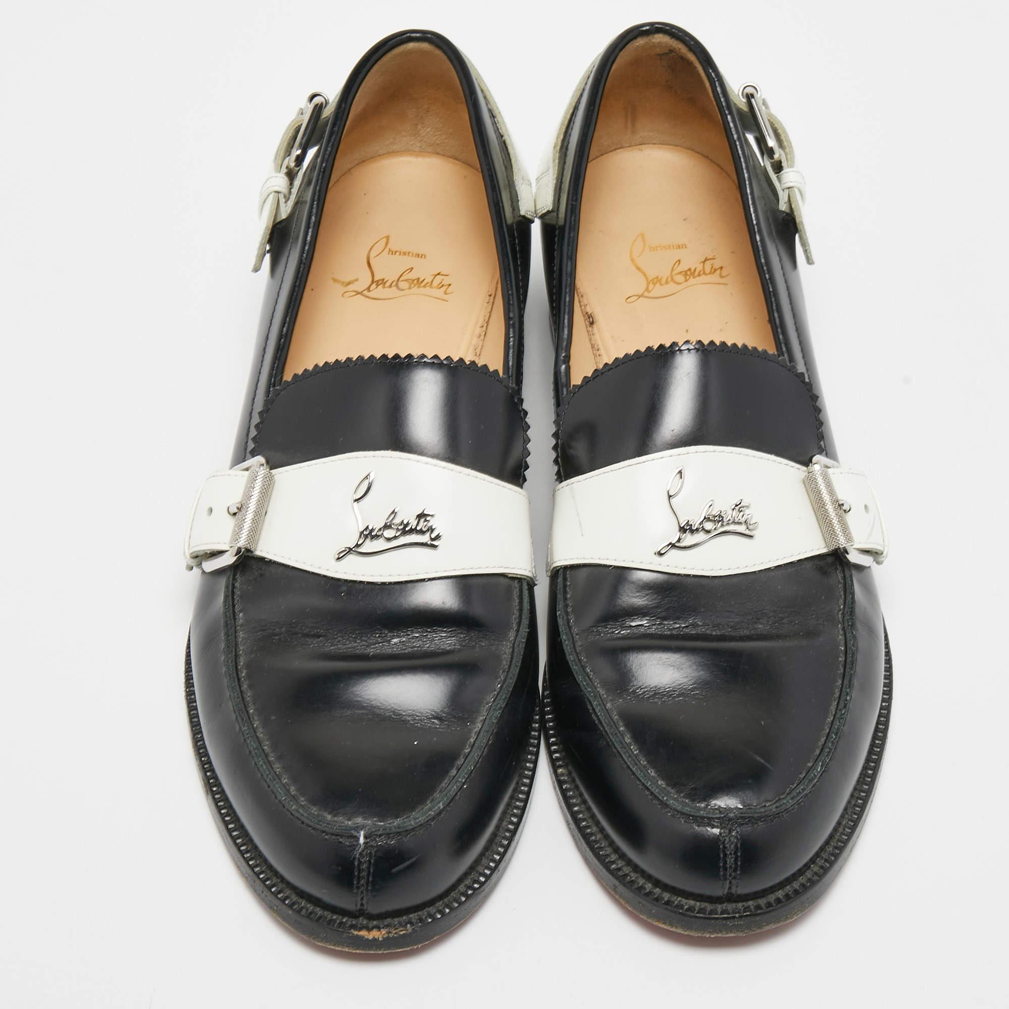 Women's Christian Louboutin Black/White Leather Monmoc Loafers Size 39.5