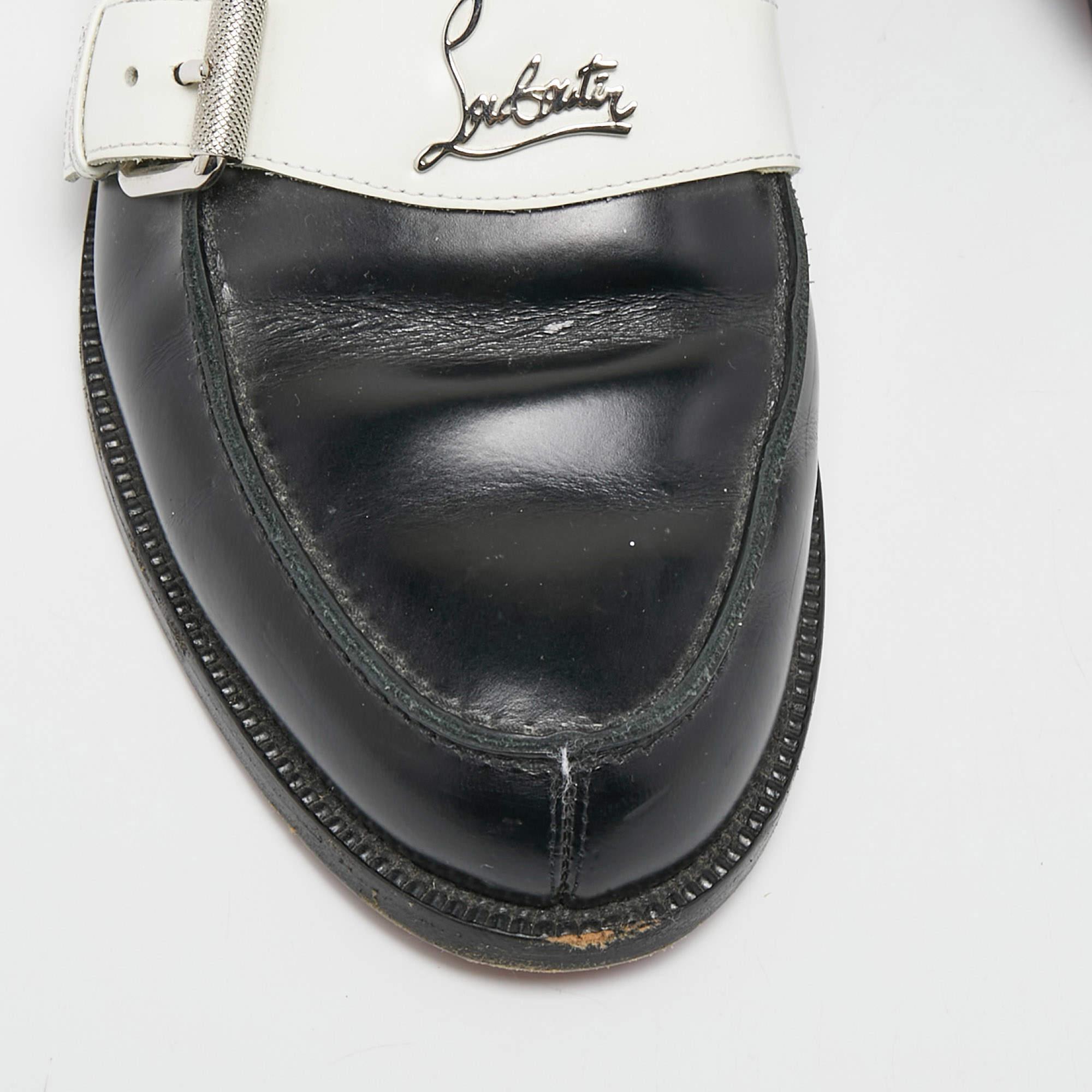 Christian Louboutin Black/White Leather Monmoc Loafers Size 39.5 1