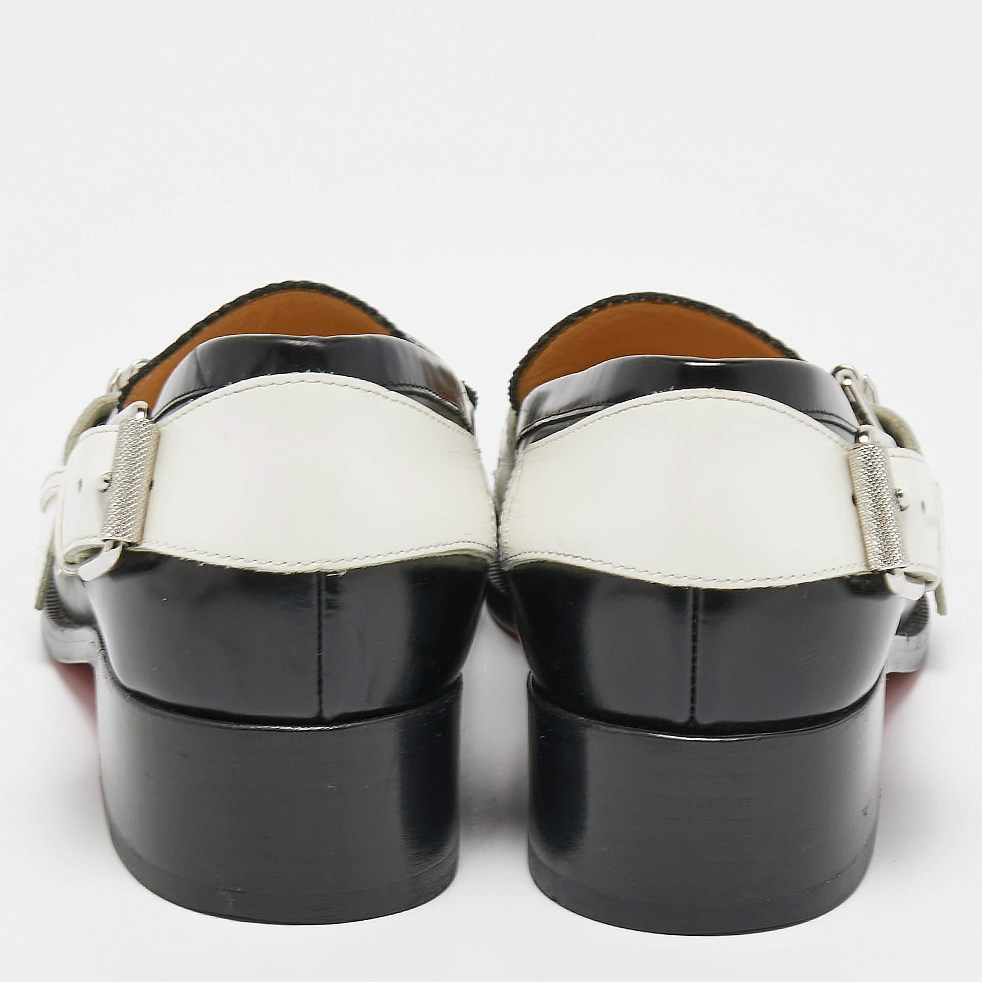 Christian Louboutin Black/White Leather Monmoc Loafers Size 39.5 2
