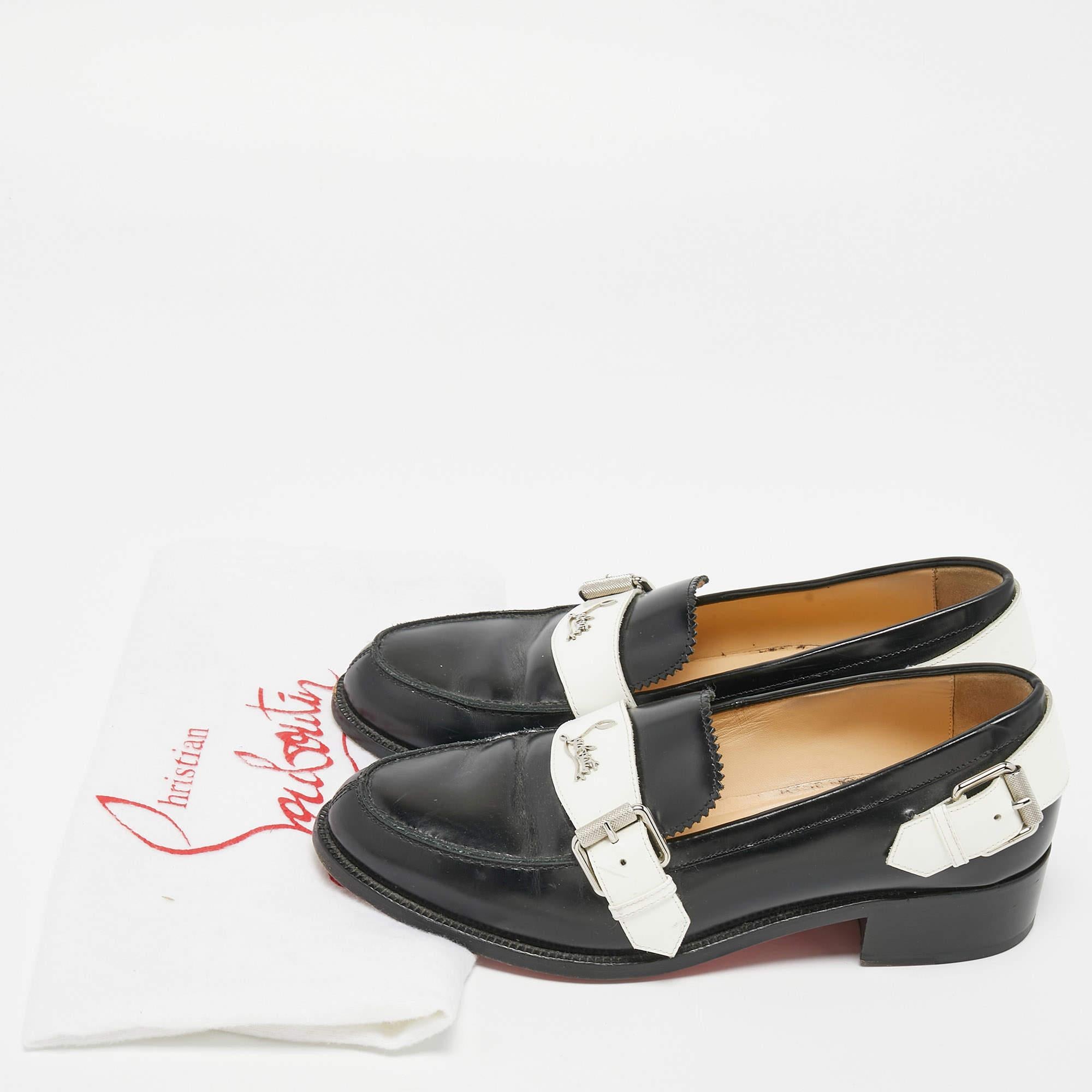Christian Louboutin Black/White Leather Monmoc Loafers Size 39.5 5