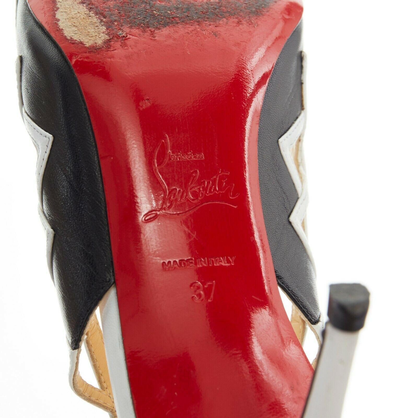 CHRISTIAN LOUBOUTIN black white triangular cut out slingback pumps heels EU37 3