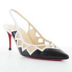 CHRISTIAN LOUBOUTIN black white triangular cut out slingback pumps heels EU37
