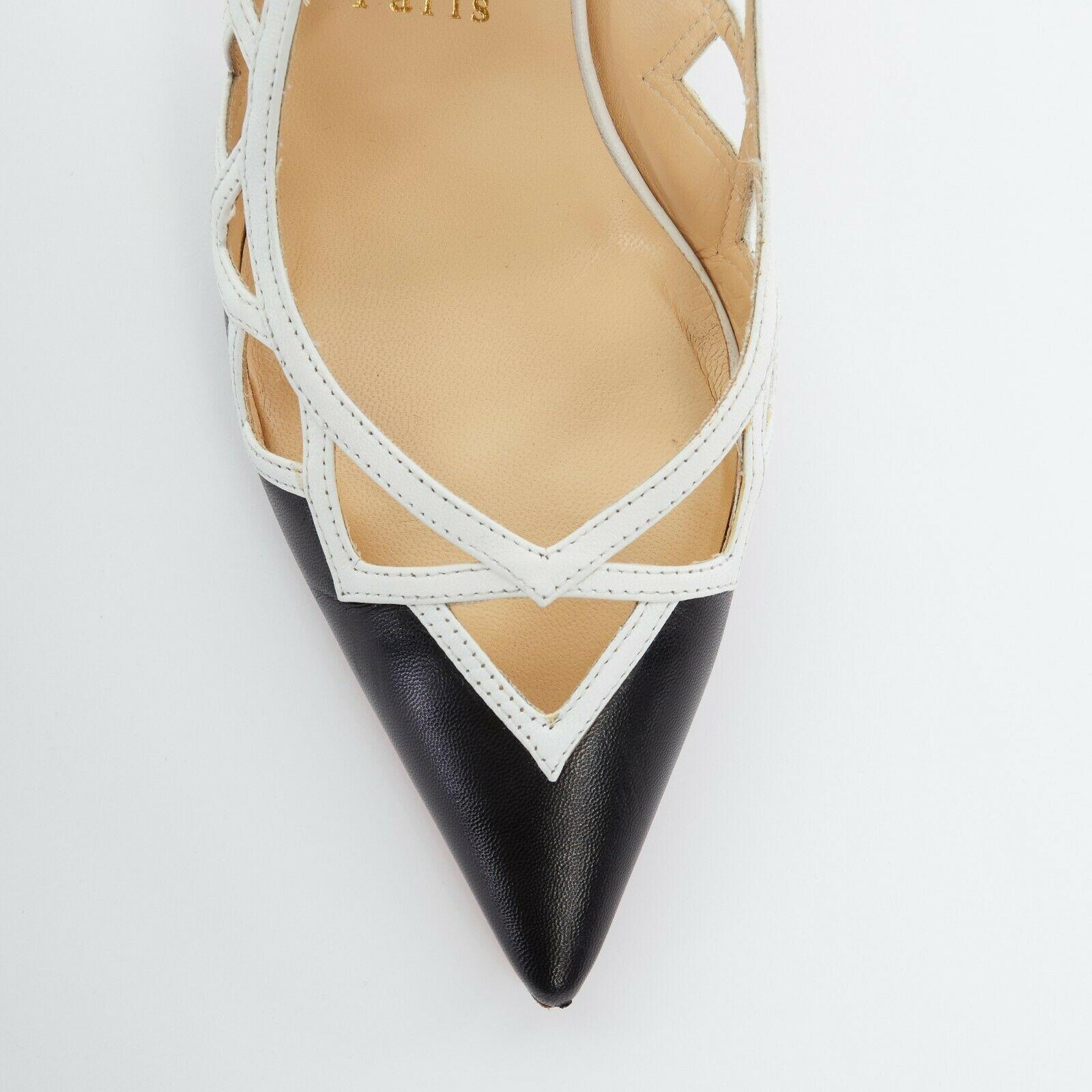 Women's CHRISTIAN LOUBOUTIN black white triangular cut out slingback pumps heels EU37