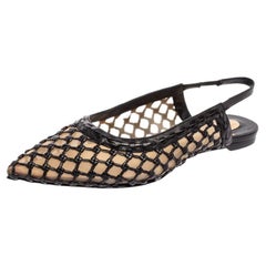 Christian Louboutin Black Woven Leather and Mesh Cage Slingback Flats Size 36.5