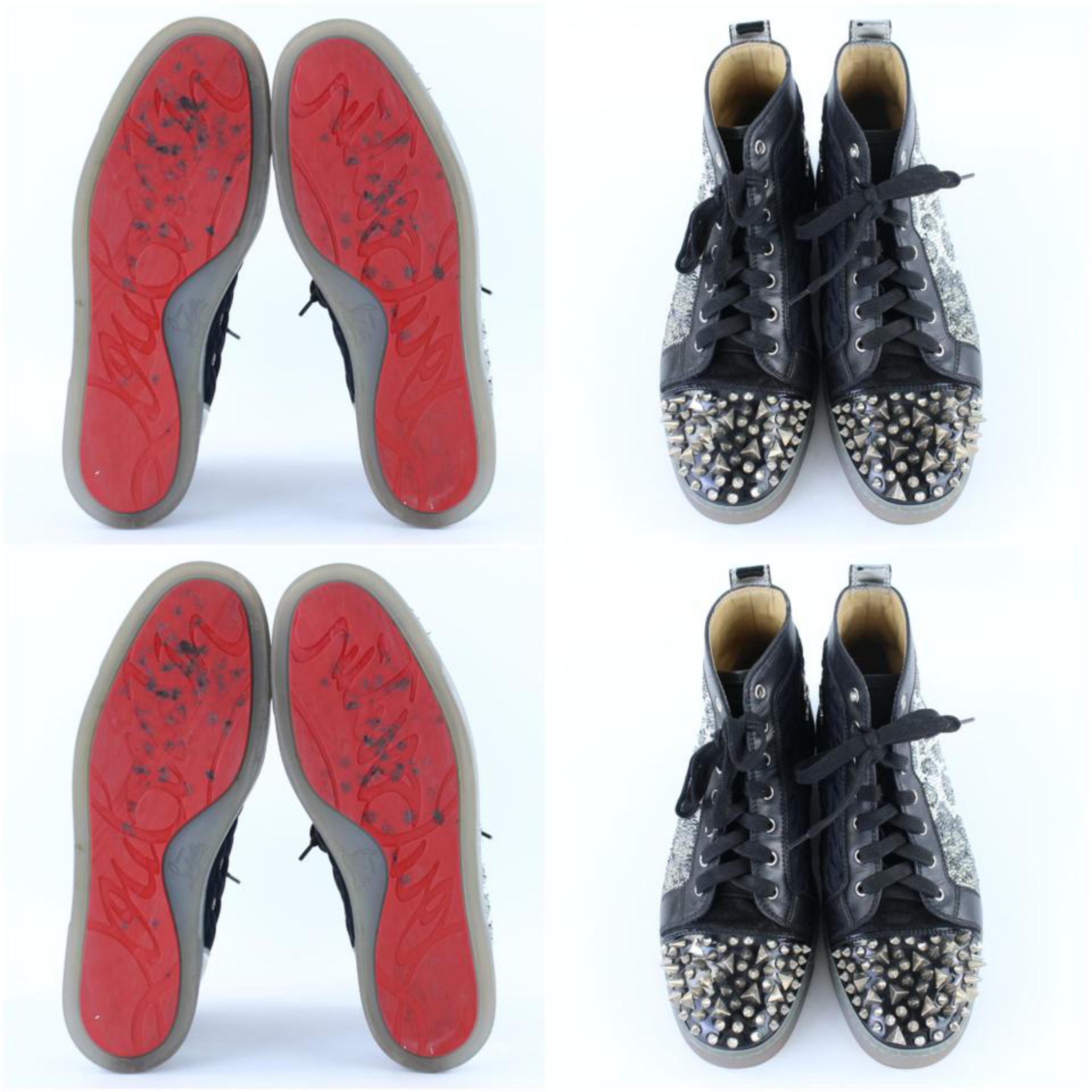 Christian Louboutin Black X Silver Strass No Limit Spike Toe High Top 6clb1222  For Sale 4