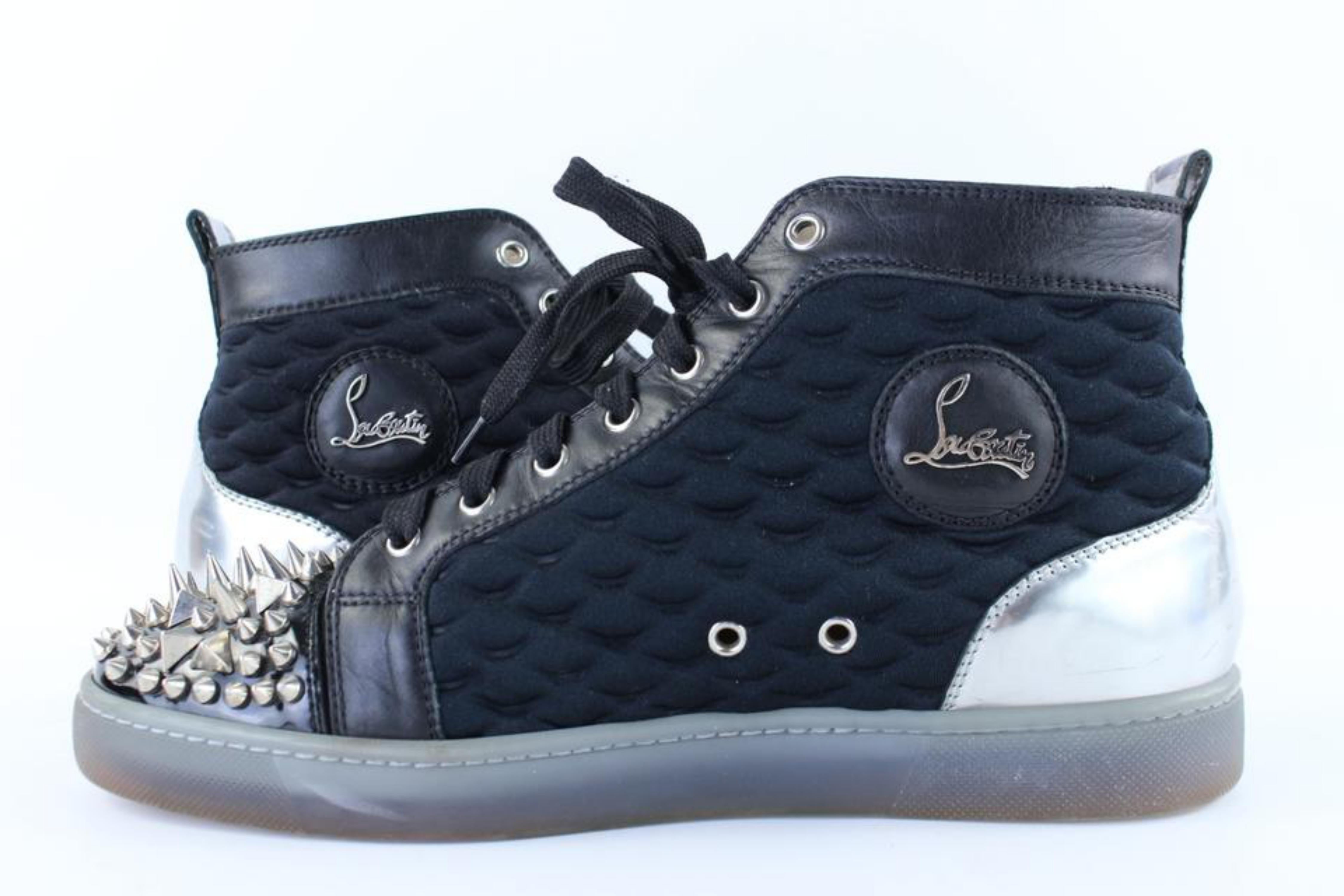 Christian Louboutin Black X Silver Strass No Limit Spike Toe High Top 6clb1222  For Sale 5